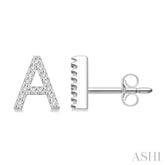 1/10 Ctw Initial 'A' Round Cut Diamond Earrings in 10K White Gold